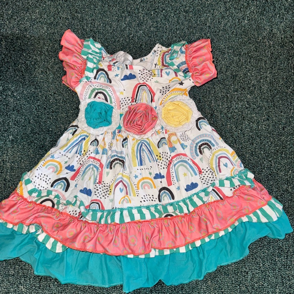 Pink and Blue Puff Sleeve Sundress Casual